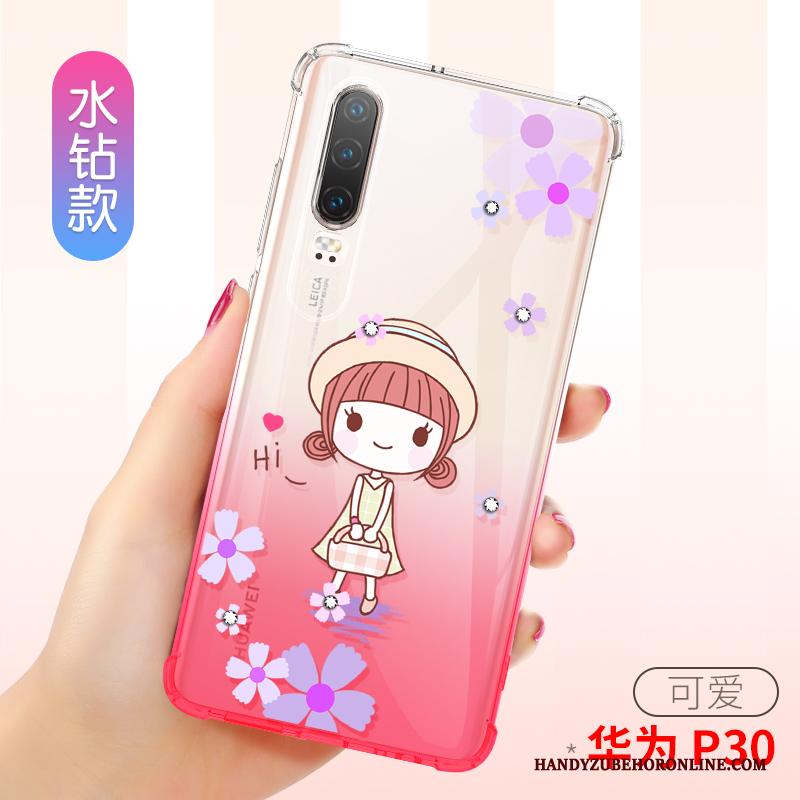 Huawei P30 Anti-fall Roze Doorzichtig Hoesje Telefoon Gasbag All Inclusive Dun