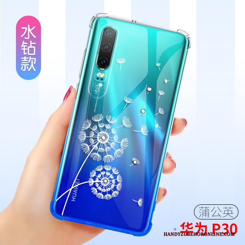 Huawei P30 Anti-fall Roze Doorzichtig Hoesje Telefoon Gasbag All Inclusive Dun