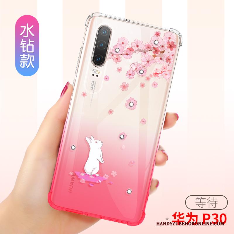 Huawei P30 Anti-fall Roze Doorzichtig Hoesje Telefoon Gasbag All Inclusive Dun