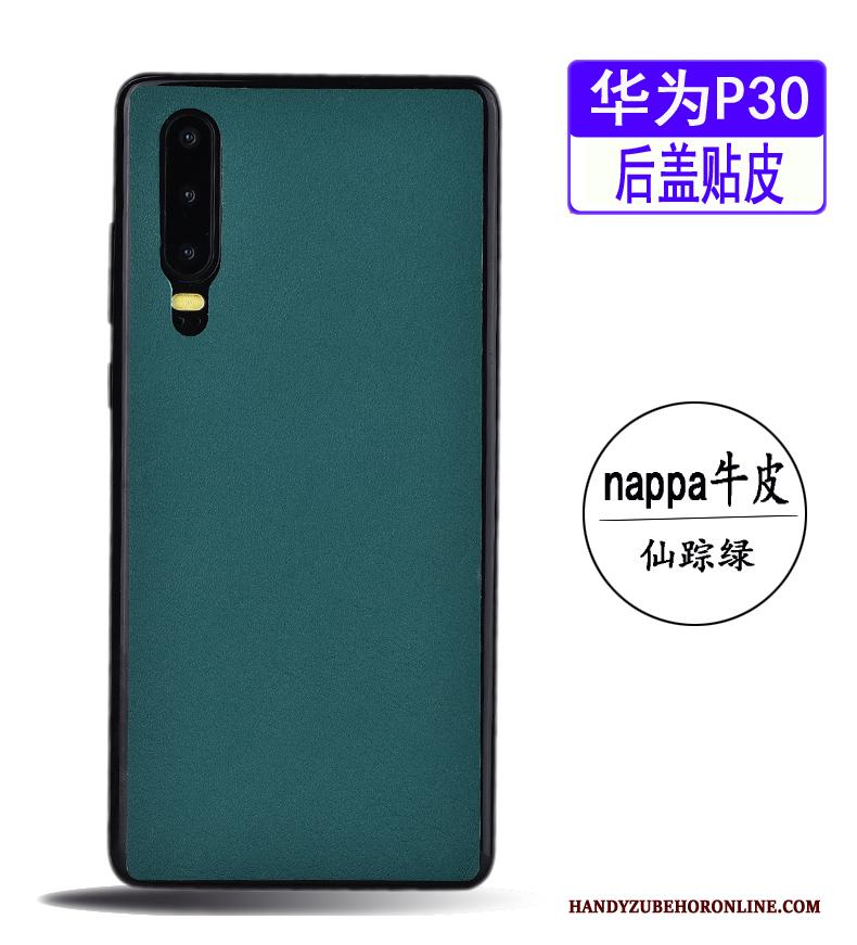 Huawei P30 Blauw Hoesje Telefoon Koe Bedrijf Echt Leer Leren Etui Dun