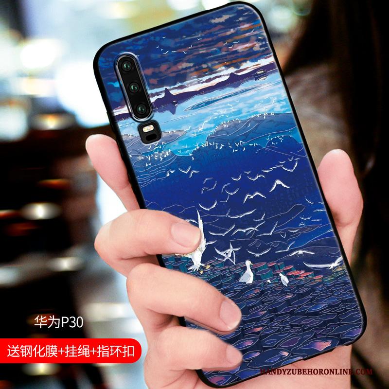 Huawei P30 Blauw Hoesje Telefoon Siliconen All Inclusive Eenvoudige Nieuw Reliëf