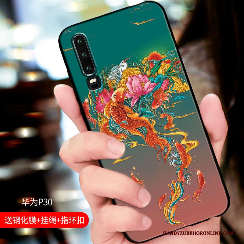 Huawei P30 Blauw Hoesje Telefoon Siliconen All Inclusive Eenvoudige Nieuw Reliëf