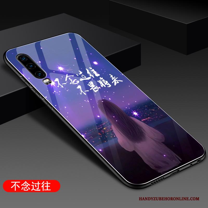 Huawei P30 Glas Hoesje Telefoon Anti-fall Siliconen Dun Zwart Spiegel