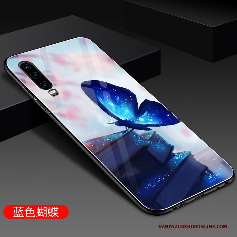 Huawei P30 Glas Hoesje Telefoon Anti-fall Siliconen Dun Zwart Spiegel