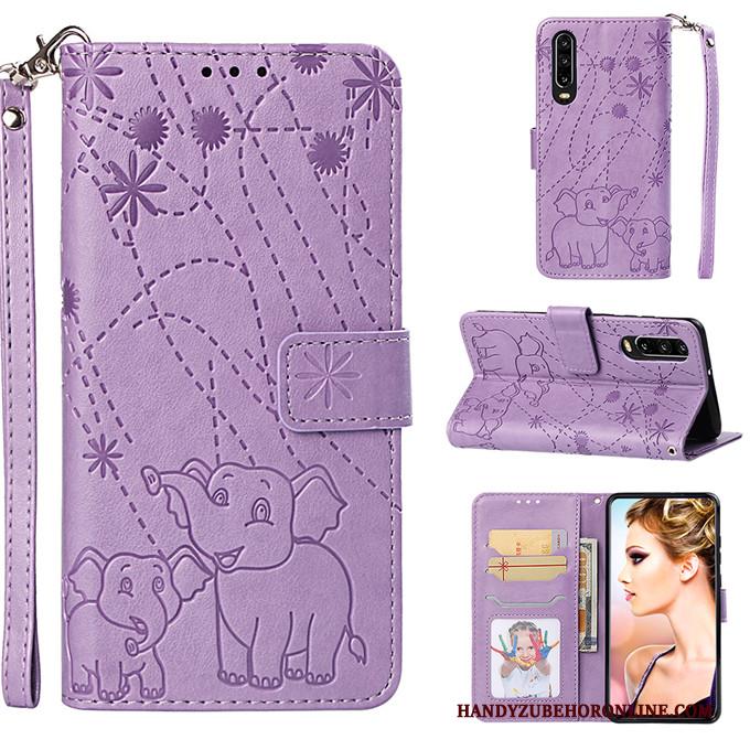 Huawei P30 Hoes Bescherming Purper Anti-fall Mobiele Telefoon Folio Hoesje Telefoon