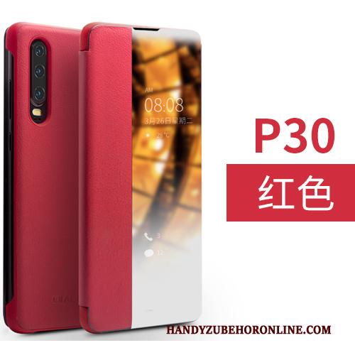 Huawei P30 Hoes Hoesje Telefoon Folio Bescherming Dun Open Het Venster Zwart