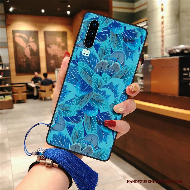 Huawei P30 Hoesje Chinese Stijl Siliconen Paleis Persoonlijk Kwasten Licht Blauw