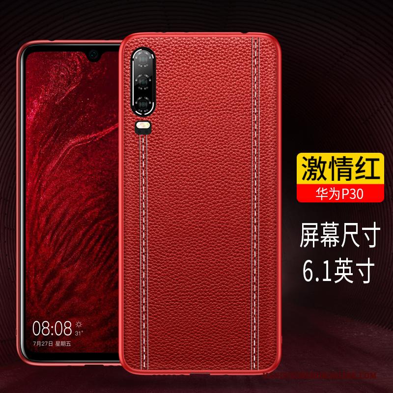 Huawei P30 Hoesje Leren Etui Trendy Merk Echt Leer Bescherming Hoes Zwart Siliconen