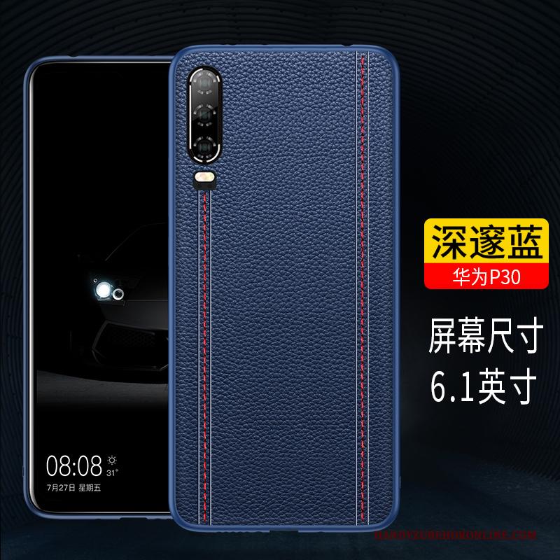 Huawei P30 Hoesje Leren Etui Trendy Merk Echt Leer Bescherming Hoes Zwart Siliconen