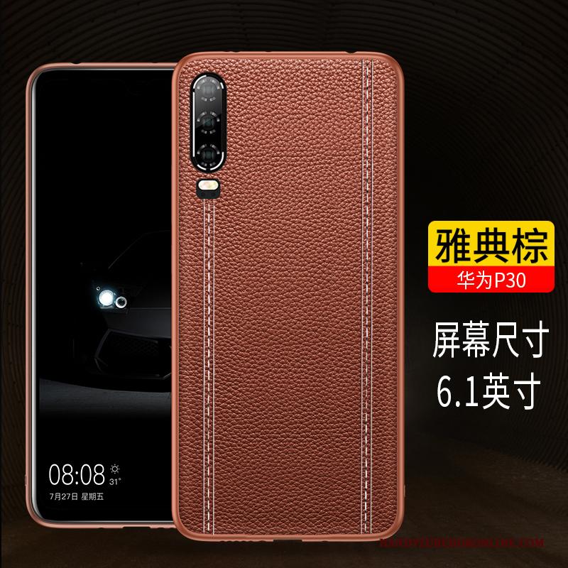 Huawei P30 Hoesje Leren Etui Trendy Merk Echt Leer Bescherming Hoes Zwart Siliconen