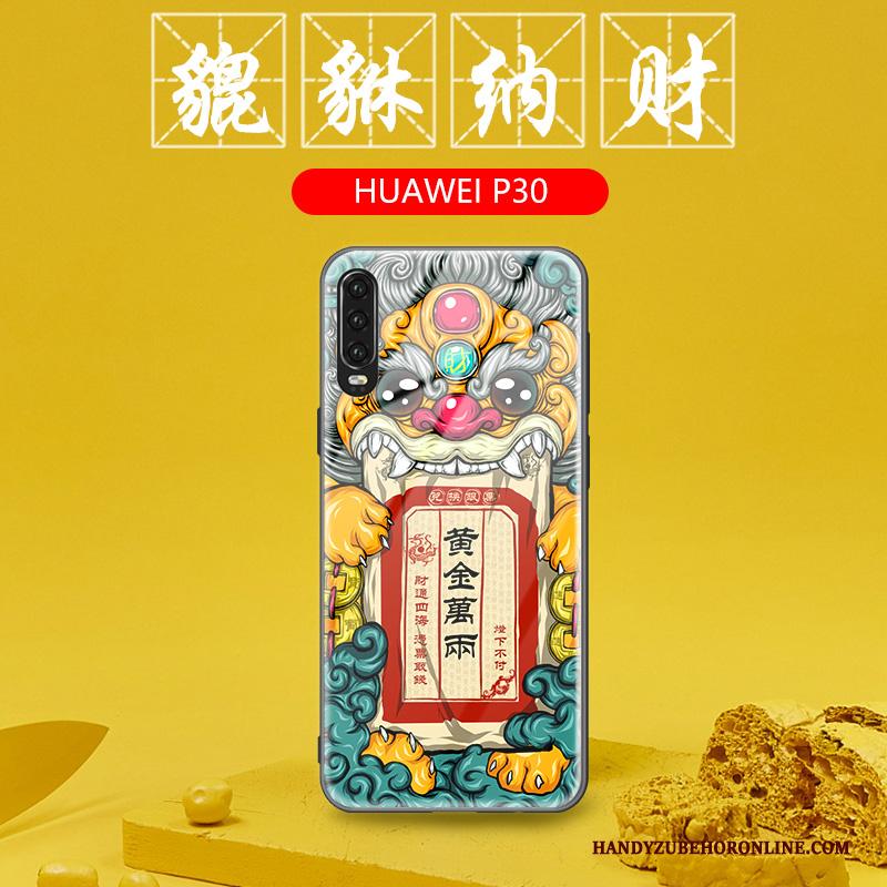Huawei P30 Hoesje Persoonlijk All Inclusive Glas Groen Chinese Stijl Siliconen Bescherming