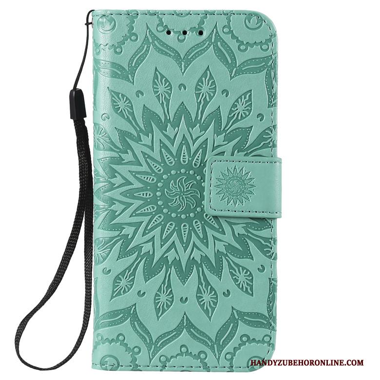 Huawei P30 Hoesje Telefoon Clamshell Groen Zacht Leren Etui Blauw Anti-fall