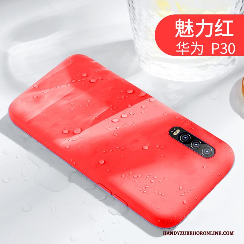 Huawei P30 Hoesje Telefoon Lovers Blauw Effen Kleur Bescherming Eenvoudige Dun
