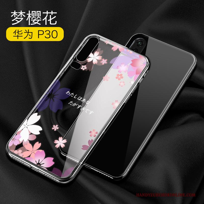 Huawei P30 Hoesje Telefoon Roze Glas Nieuw Eenvoudige Persoonlijk Dun