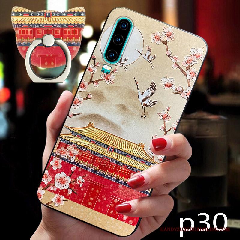 Huawei P30 Hoesje Wind Chinese Stijl Vintage Rood Trendy Merk Siliconen