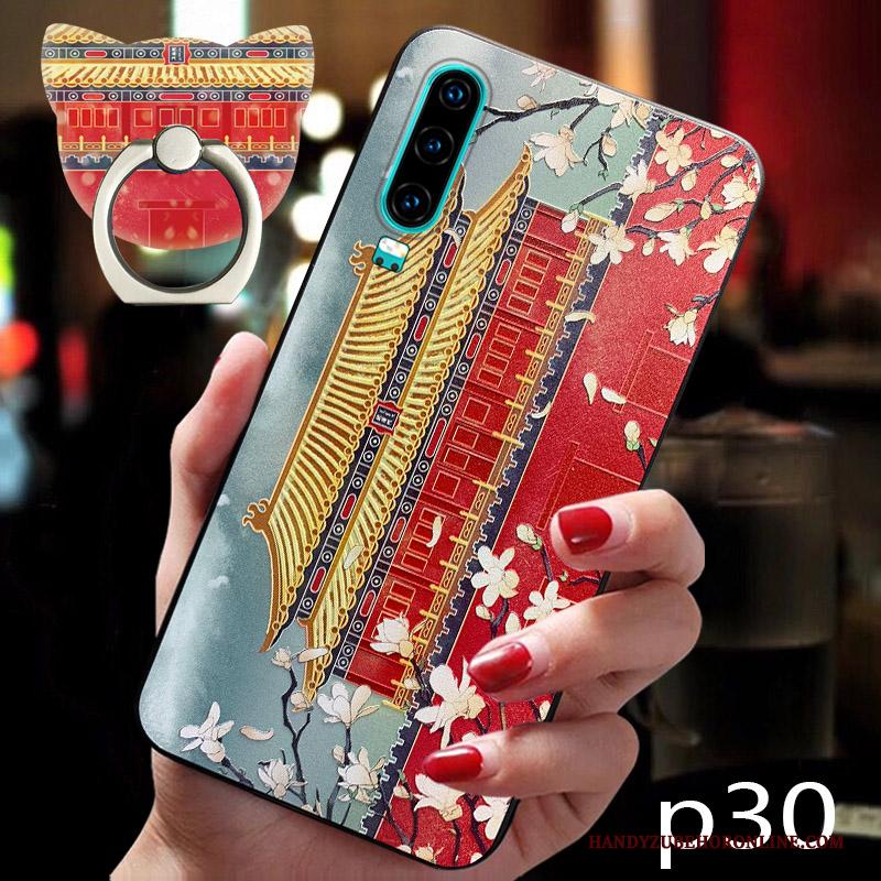 Huawei P30 Hoesje Wind Chinese Stijl Vintage Rood Trendy Merk Siliconen