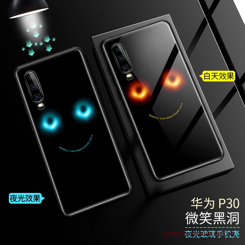 Huawei P30 Lichtende Hoesje Telefoon Dun Glas Zwart Bescherming Anti-fall