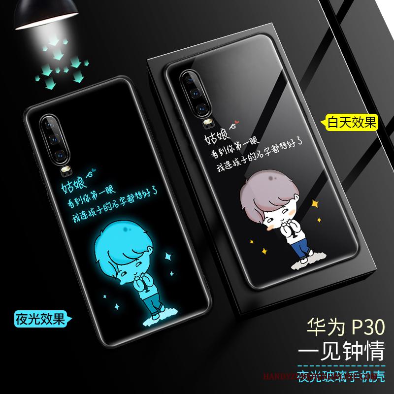 Huawei P30 Lichtende Hoesje Telefoon Dun Glas Zwart Bescherming Anti-fall