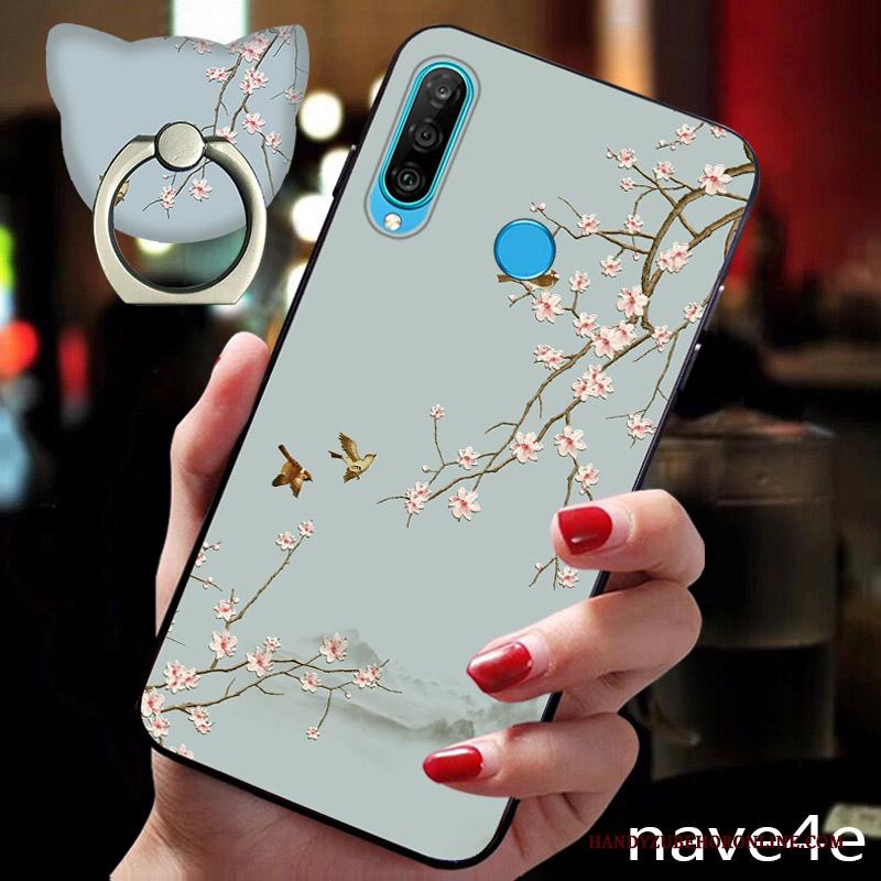 Huawei P30 Lite Bloemen Hoesje Blauw Anti-fall All Inclusive Scheppend Siliconen