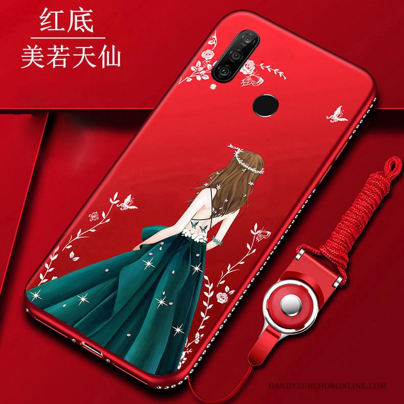 Huawei P30 Lite Hoesje Telefoon Zacht Scheppend Mode Rood Hanger