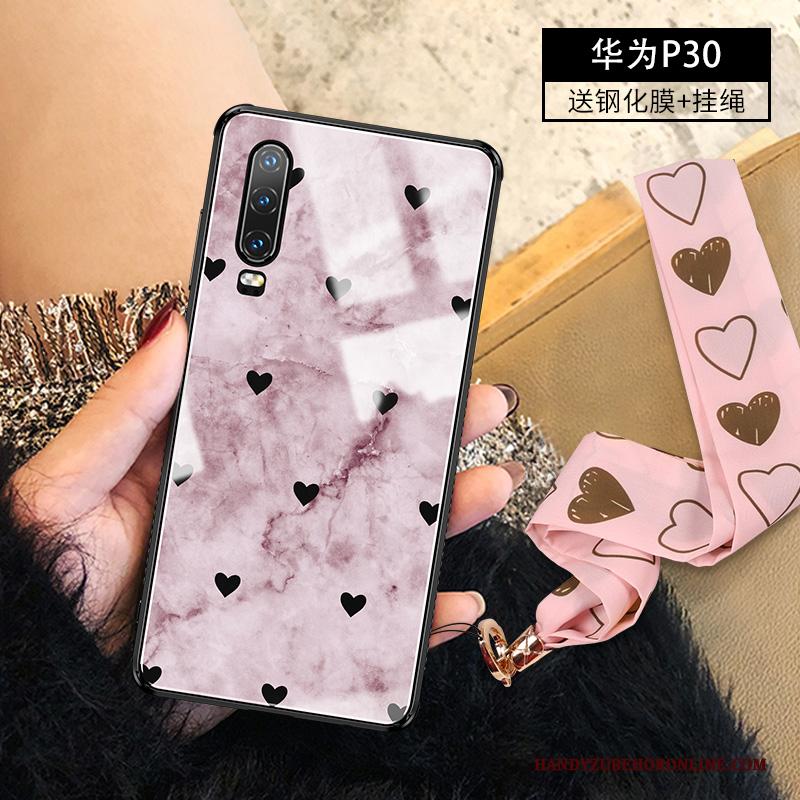 Huawei P30 Mode Trendy Merk Opknoping Nek Dun Hoesje Telefoon Elegante Purper