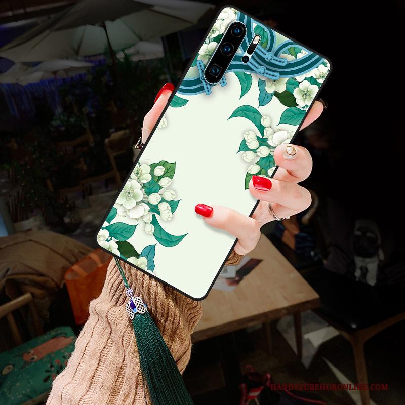 Huawei P30 Pro Bescherming Jeugd Schrobben Hoesje Telefoon Chinese Stijl Pioen Blauw