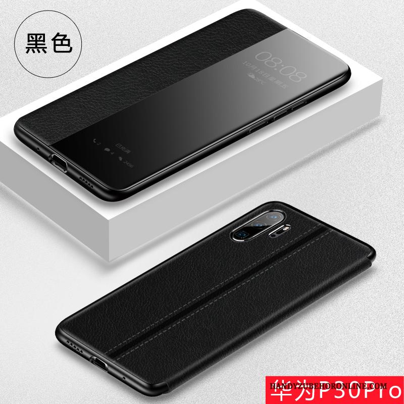 Huawei P30 Pro Bescherming Tempereren Anti-fall Leren Etui Hoes Skärmskydd Hoesje Telefoon