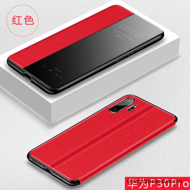 Huawei P30 Pro Bescherming Tempereren Anti-fall Leren Etui Hoes Skärmskydd Hoesje Telefoon