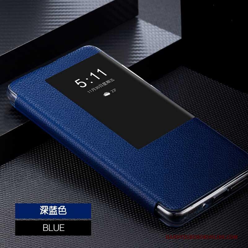 Huawei P30 Pro Hoes Echt Leer Hoesje Telefoon Leren Etui Mobiele Telefoon Bescherming Blauw