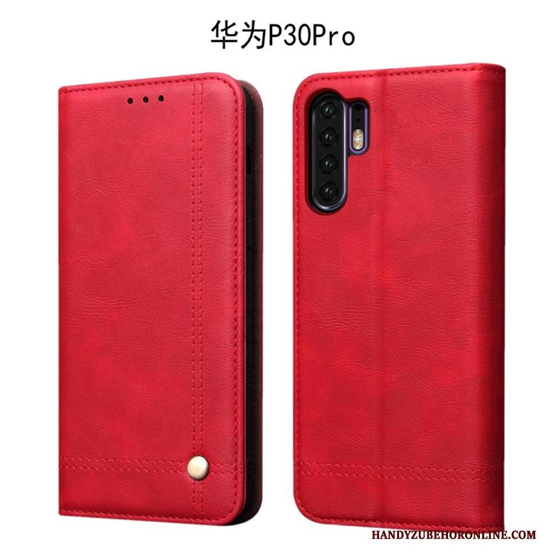 Huawei P30 Pro Hoes Hoesje Telefoon Anti-fall Bescherming Leren Etui Diepe Kleur Zacht