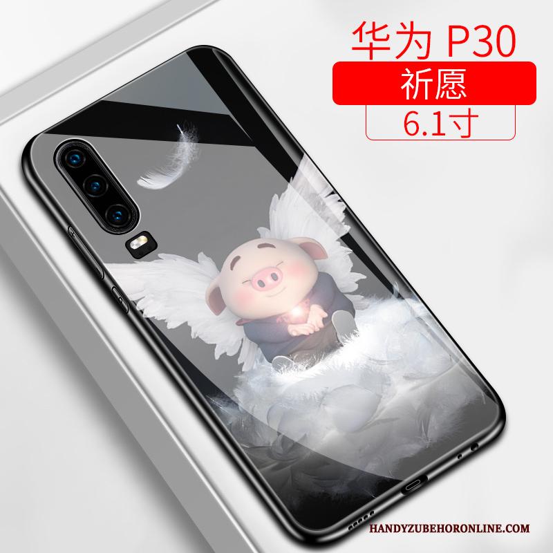 Huawei P30 Trend Bescherming Hoesje Telefoon Zacht Zwart Mooie Glas