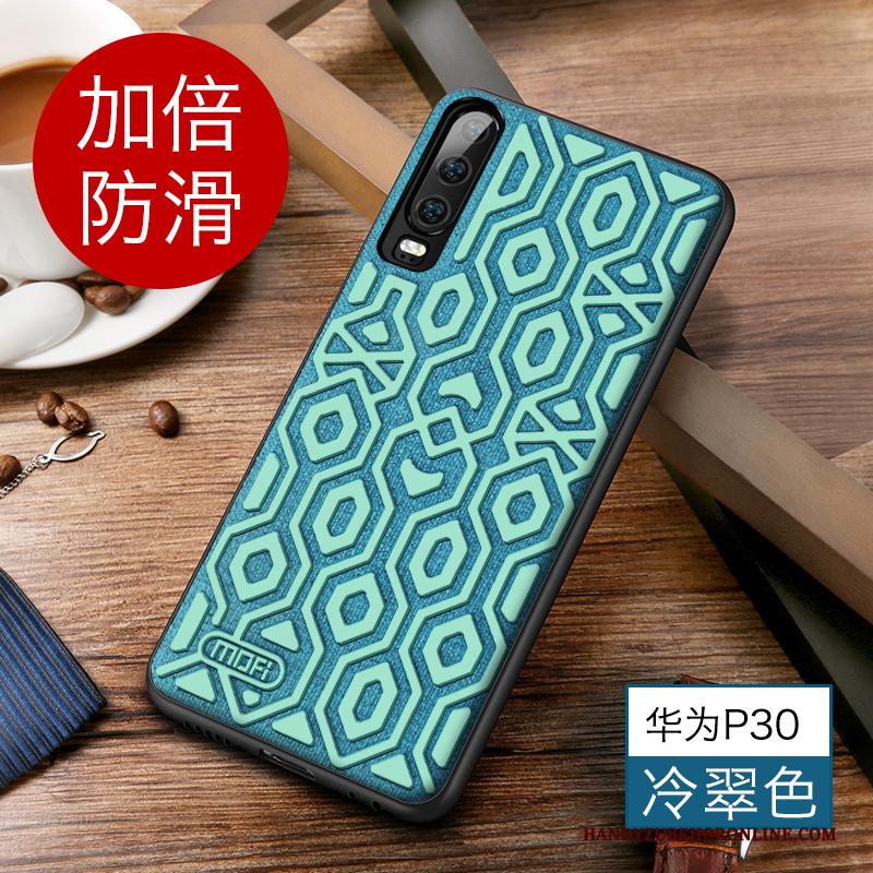 Huawei P30 Trendy Merk All Inclusive Siliconen Antislip Scheppend Hoesje Telefoon Blauw