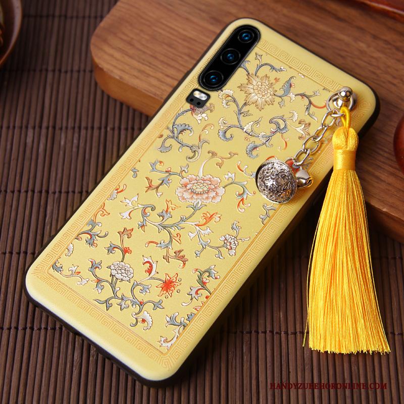 Huawei P30 Wind Hoesje Zacht Geel All Inclusive Kwasten Chinese Stijl