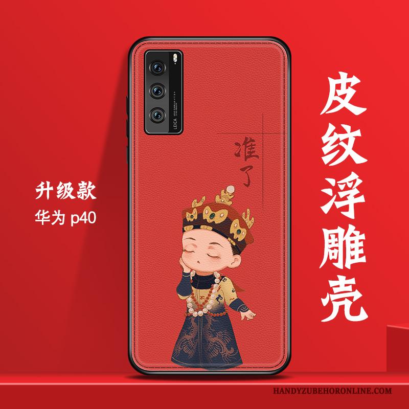 Huawei P40 High End Mooie Chinese Stijl Vintage Wind Hoesje Telefoon Rood