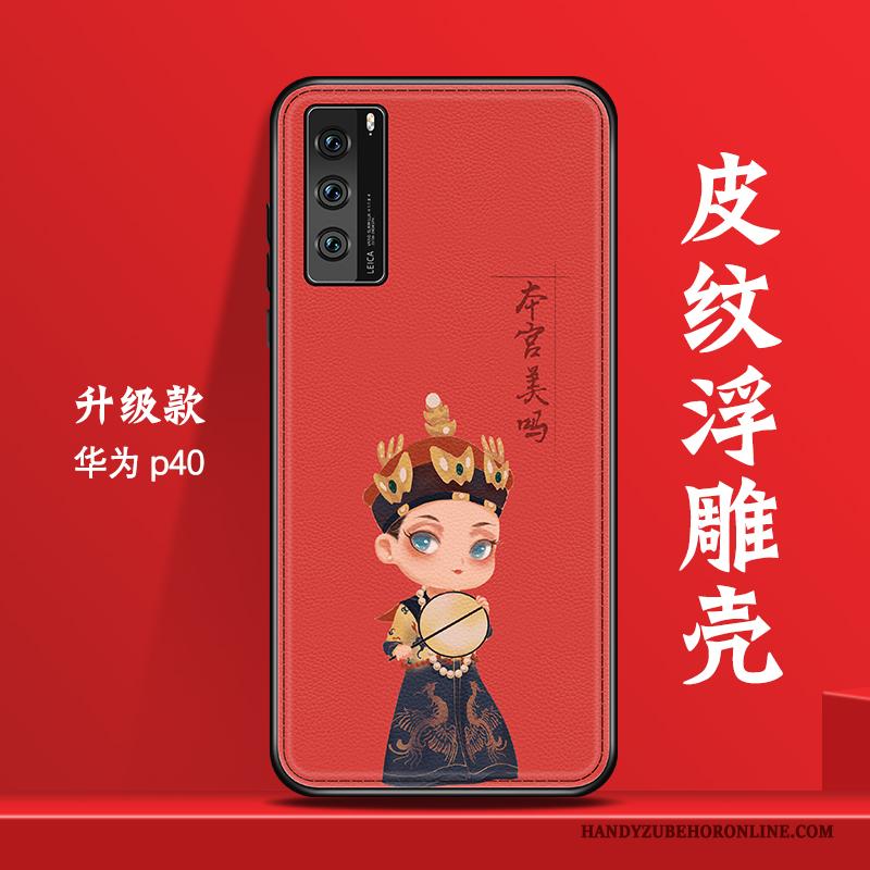 Huawei P40 High End Mooie Chinese Stijl Vintage Wind Hoesje Telefoon Rood