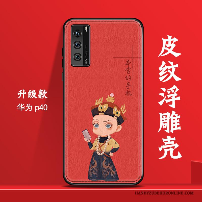 Huawei P40 High End Mooie Chinese Stijl Vintage Wind Hoesje Telefoon Rood