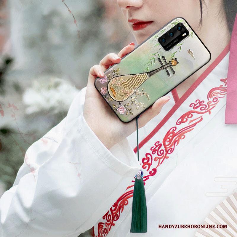 Huawei P40 Hoes Hoesje Chinese Stijl Roze Zacht Kwasten Persoonlijk
