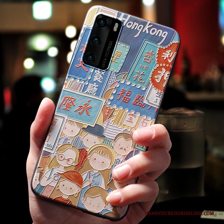 Huawei P40 Hoesje Net Red Blauw Siliconen Zacht Schrobben Scheppend Anti-fall