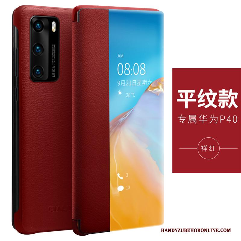 Huawei P40 Leer Anti-fall Bescherming Clamshell Hoes Hoesje Telefoon Dun