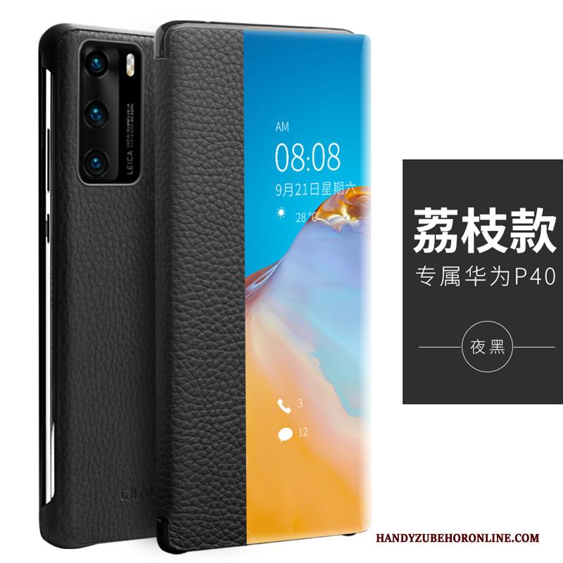 Huawei P40 Leer Anti-fall Bescherming Clamshell Hoes Hoesje Telefoon Dun