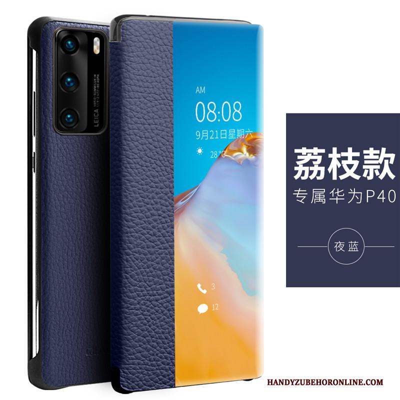 Huawei P40 Leer Anti-fall Bescherming Clamshell Hoes Hoesje Telefoon Dun