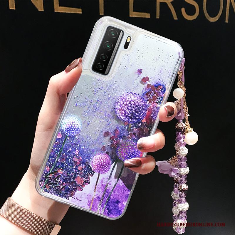 Huawei P40 Lite 5g Hanger Purper Siliconen Drijfzand Vloeistof Hoesje Telefoon