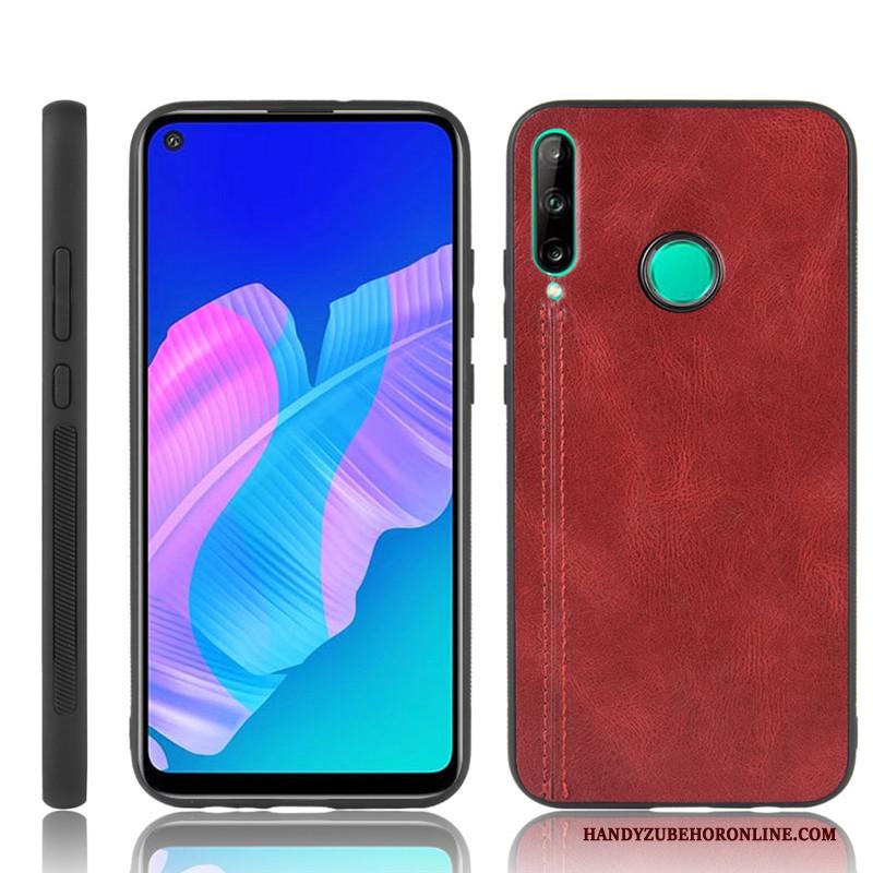 Huawei P40 Lite E Hard Hoesje Leer Blauw Patroon Koe Telefoon