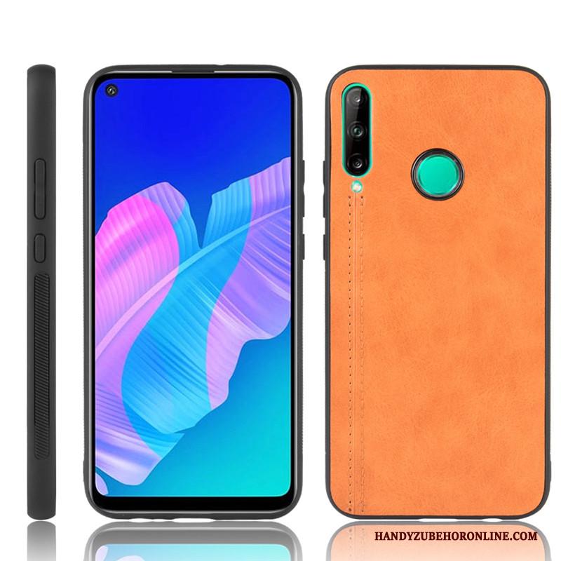 Huawei P40 Lite E Hard Hoesje Leer Blauw Patroon Koe Telefoon