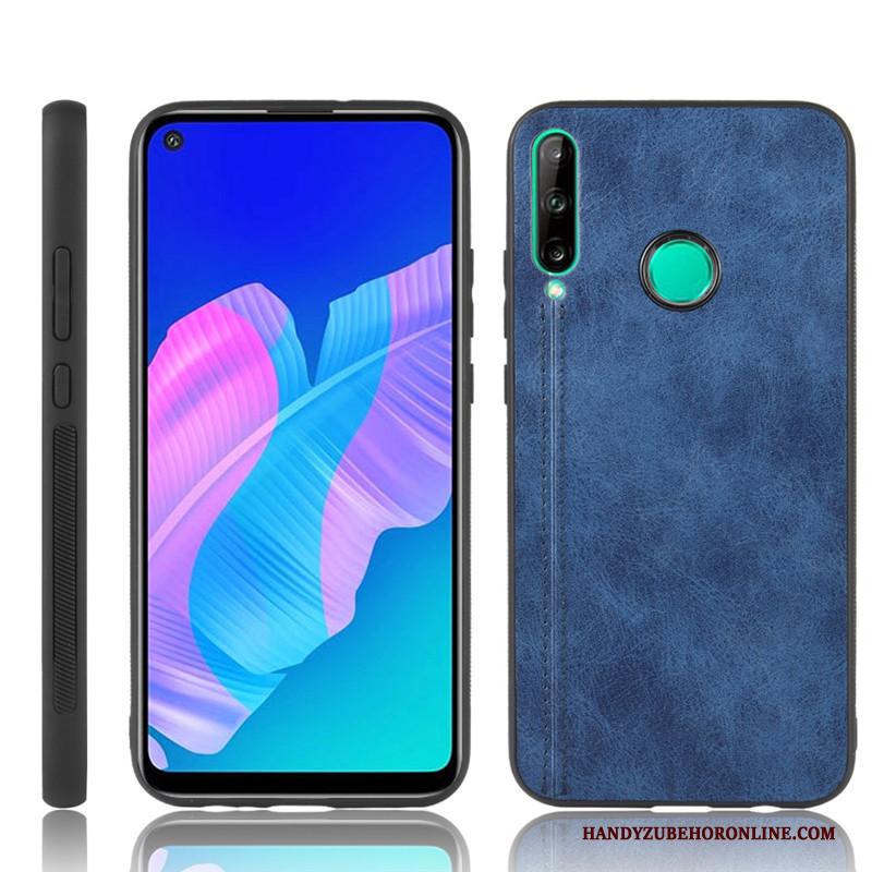 Huawei P40 Lite E Hard Hoesje Leer Blauw Patroon Koe Telefoon