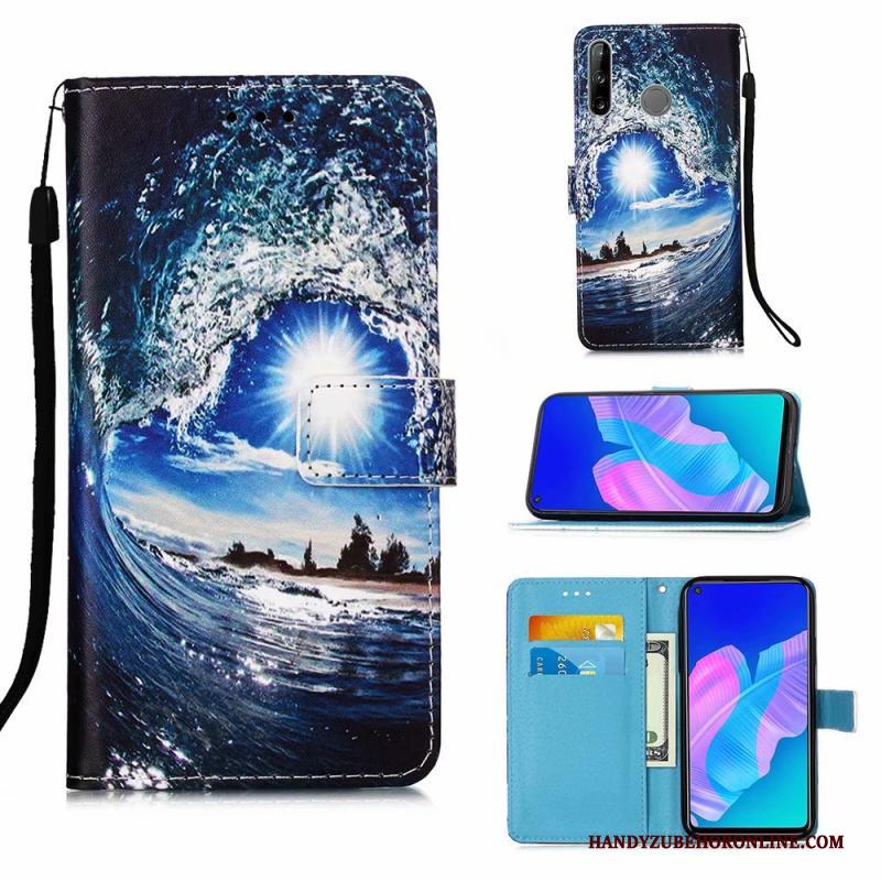 Huawei P40 Lite E Hoesje Blauw Leren Etui Hoes Bescherming Trend Clamshell Geschilderd