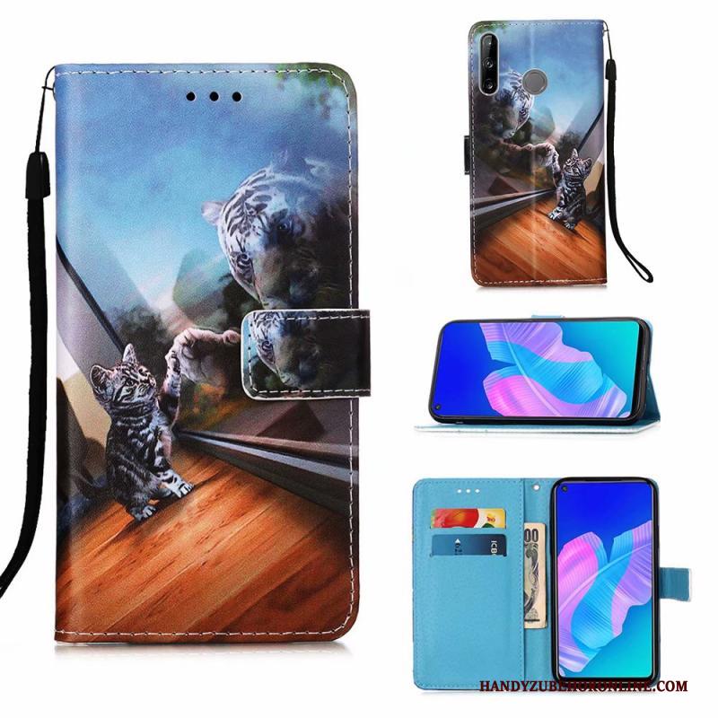 Huawei P40 Lite E Hoesje Blauw Leren Etui Hoes Bescherming Trend Clamshell Geschilderd