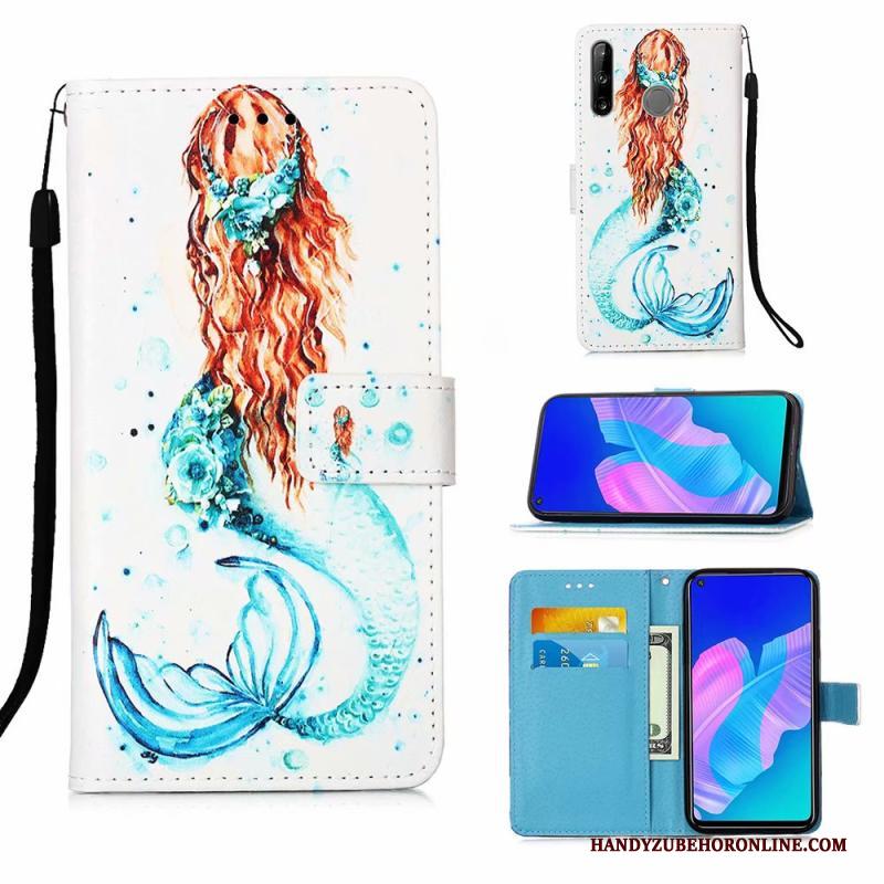 Huawei P40 Lite E Hoesje Blauw Leren Etui Hoes Bescherming Trend Clamshell Geschilderd