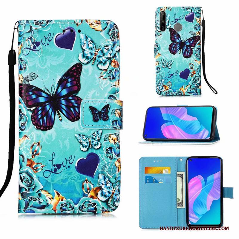 Huawei P40 Lite E Hoesje Blauw Leren Etui Hoes Bescherming Trend Clamshell Geschilderd