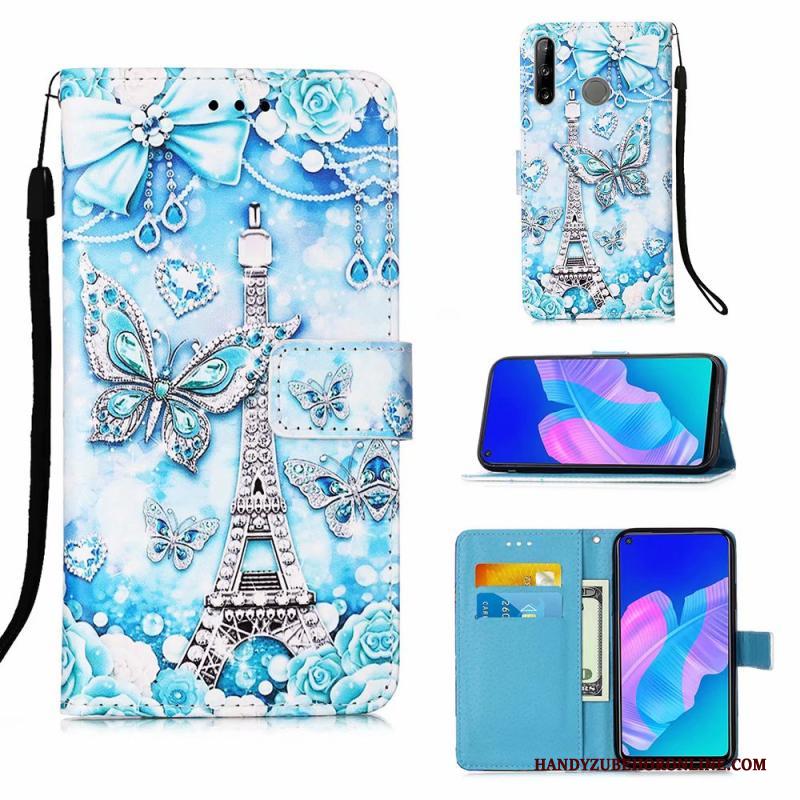 Huawei P40 Lite E Hoesje Blauw Leren Etui Hoes Bescherming Trend Clamshell Geschilderd